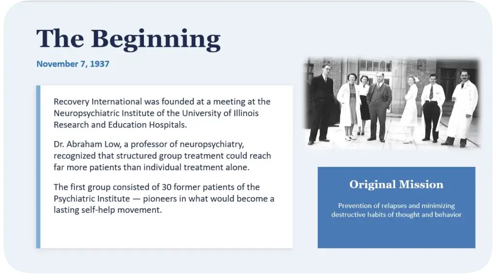 Recovery International History Slide 2 The Beginning