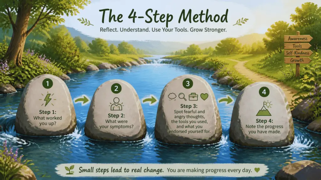 Recovery International 4 Step Method Showing Rock stepping stones in a River